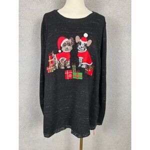 Holiday Lane Plus Black Lurex Christmas Sweater Dog Appliqué Size 1X NWT's